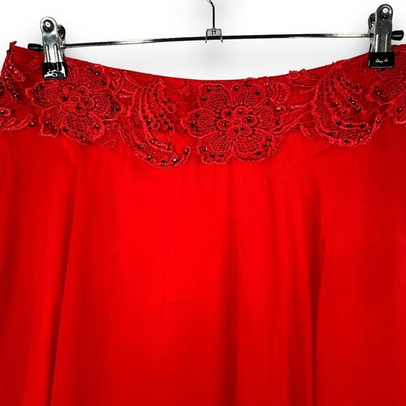 Dave & Johnny Red Two Piece Lace Halter Top Maxi Skirt Prom Gown 2pc Set 11 / 12 - Picture 10 of 15